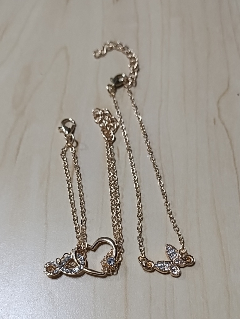 Gold Crystal Heart & Butterfly Bracelet Set - Women's Jewelry With Extender.